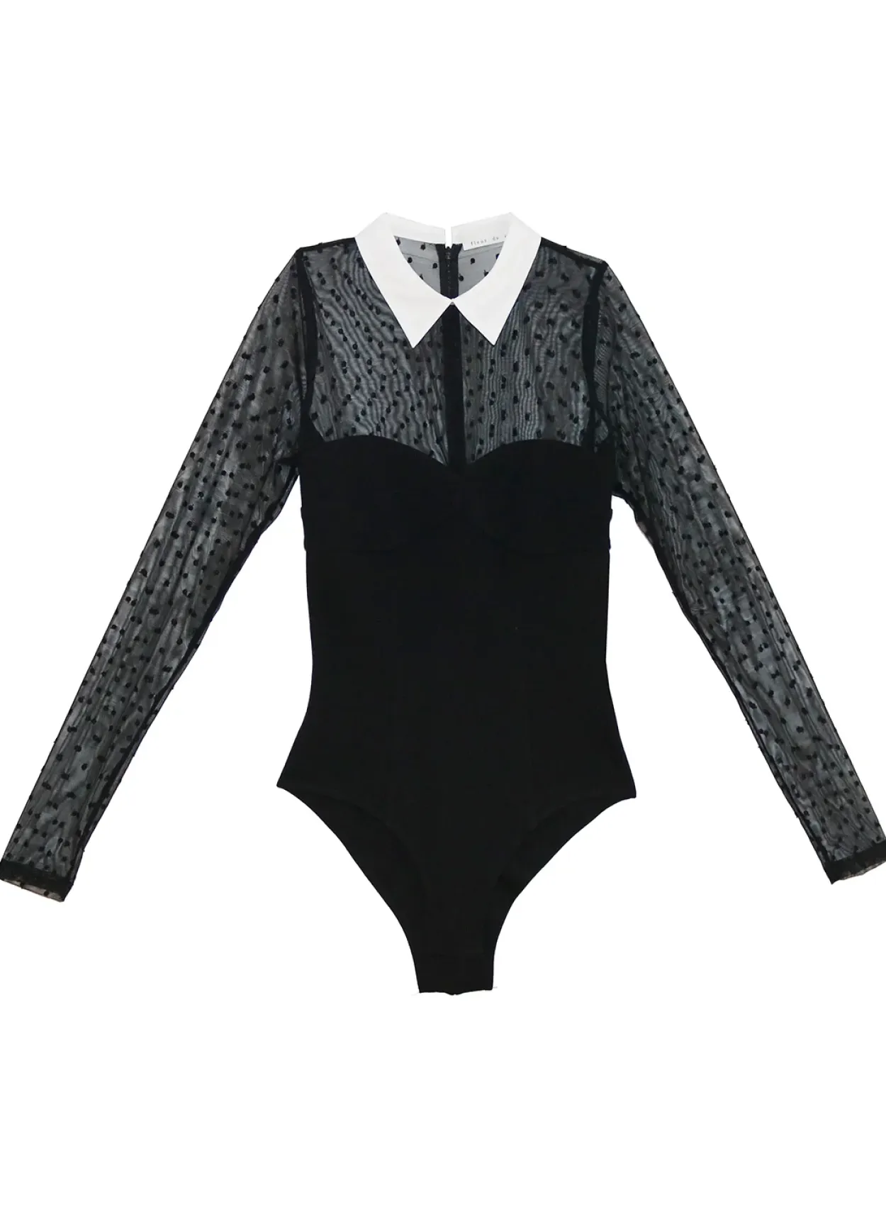 Collared Bodysuit with Dotted Tulle