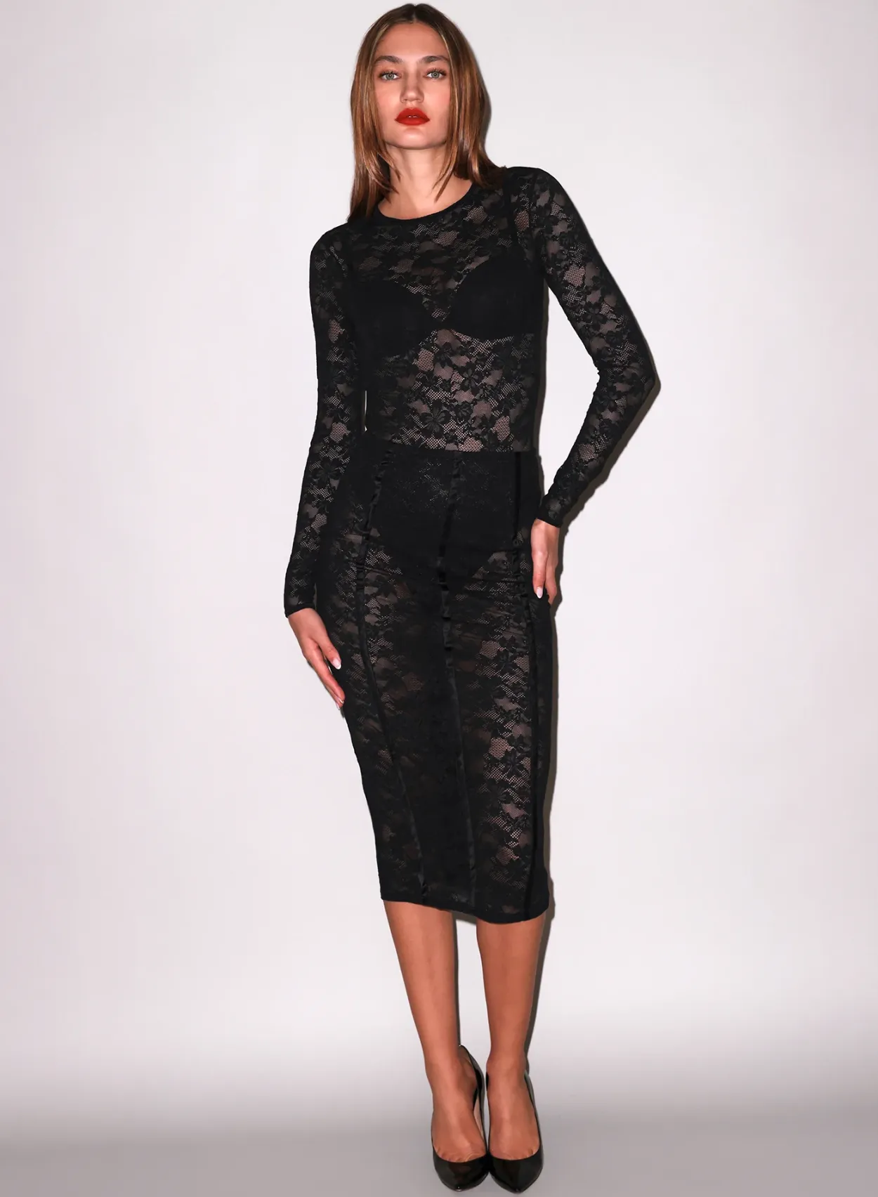 Le Stretch Lace Pencil Skirt